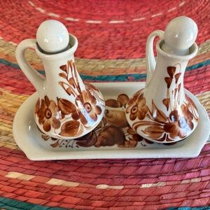 Vintage hand-decorated Polish pottery cruet set